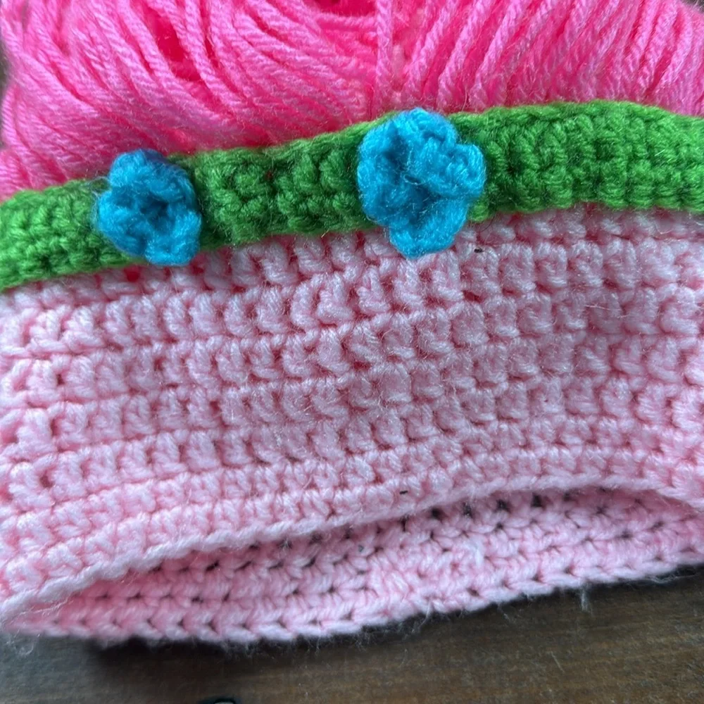 Handknit Trolls Hat Costume Pink Blue‎ Green Halloween Princess Poppy Queen